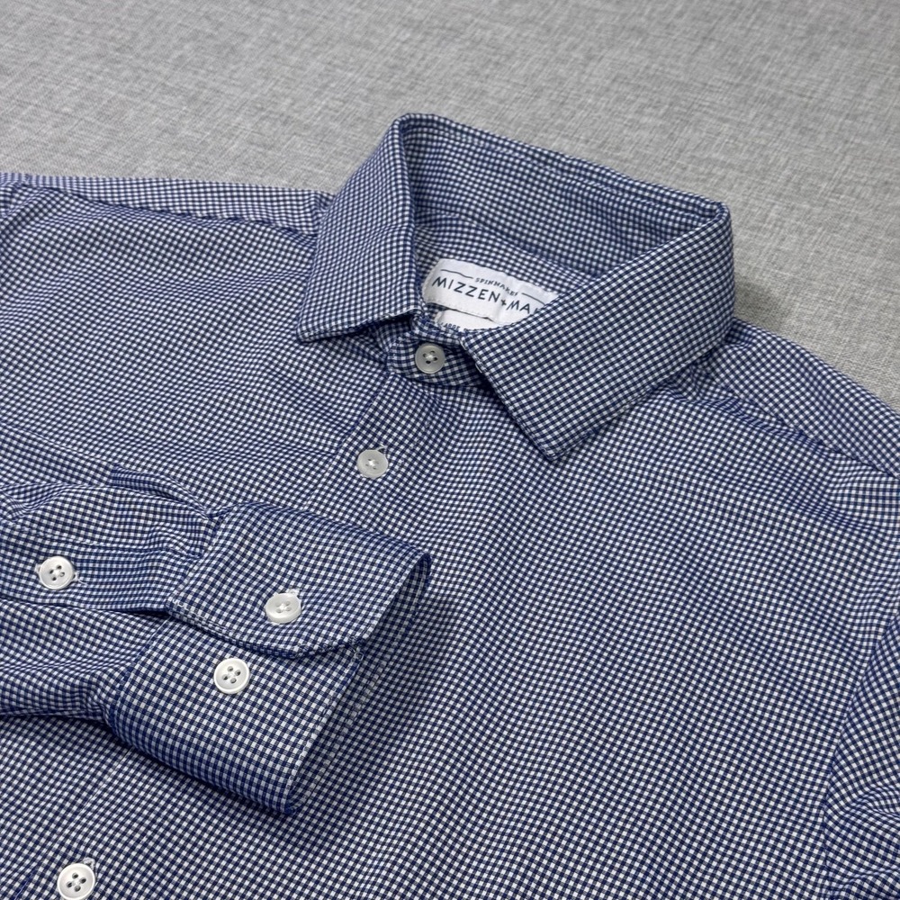 Mizzen+Main Dress Shirt Mens Large Blue Gingham Point Collar Long Sleeve